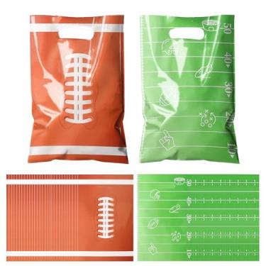 Imagem de 60 peças de sacos de brindes de futebol com alças, sacos de presente de futebol de plástico, lembrancinhas de festa de futebol, tema esportivo de rúgbi, sacos de lanche para dia de jogo, eventos