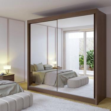 Imagem de Guarda-roupa Casal 100% Mdf 2 Portas com Espelho 6 Gavetas California Castanho