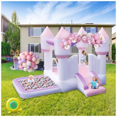 Imagem de Casa Inflável para Crianças com Tobogã e Piscina de Bolinhas - Diversão Garantida para Festas de Aniversário, Casamentos e Atividades ao Ar