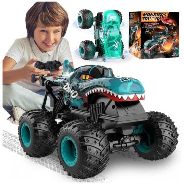 Imagem de Caminhões Monstros para Meninos de 4-7 Anos: Controle Remoto 2.4Ghz, 120 Brinquedos de Dinossauro com Luz e Música, Caminhão RC
