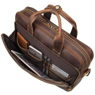Imagem de Bolsa, Pasta de Couro Vintage para Laptop Masculina, AUGUS, Marrom