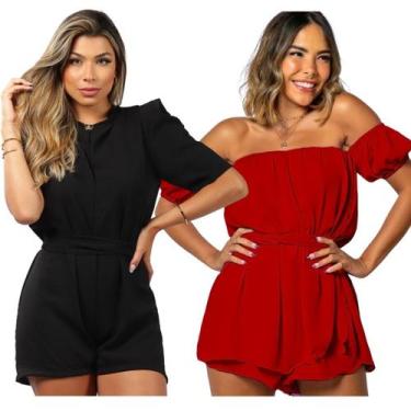 Imagem de Kit 2 Macaquinhos Feminino Modelagem Ciganinha Shorts Saia E Manga 3/4