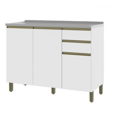 Imagem de Balcão de Cozinha para Pia 120 Cm 3 Portas 2 Gavetas Branco 6123.3 - Indékes