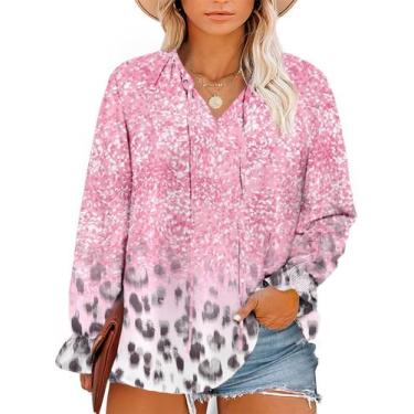 Imagem de Blusa Eytino Plus Size com decote em V, manga comprida, boho, estampa 