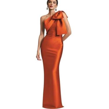 Imagem de Vestido de baile Mkojaa One Shoulder, coluna de cetim, longo, laranja,