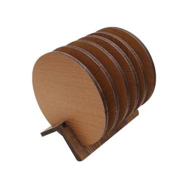 Imagem de Kit com 6 Bolacha Porta Copo e Suporte Mdf Pintado Marrom - ATACADÃO D