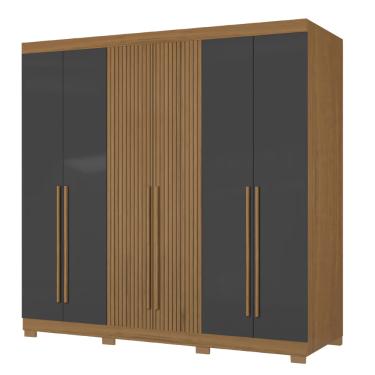 Imagem de Guarda Roupas Casal Detalhe Ripado 3D Com 6 Portas 2 Gavetas Londres Madeirado/Grafite