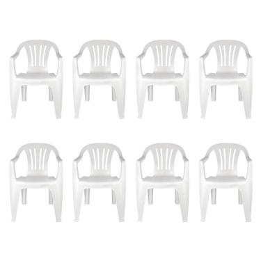 Imagem de Kit 8 Cadeiras Poltrona Plástica Empilhavel Reforçada Branca 182kg Mor