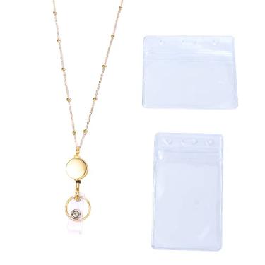 Imagem de Cordão retrátil masculino DIY com contas de aço inoxidável clipes de chaveiro à prova d'água cartão de nome (ouro)