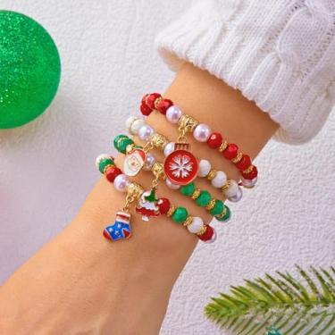 Imagem de Pulseiras de Natal empilhadas com berloques de miçangas para decoração de árvore de Natal presentes femininos
