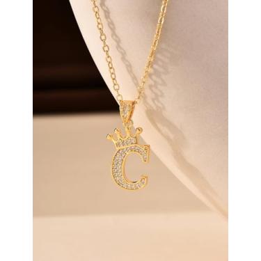 Imagem de 1 colar de coroa de diamante banhado a prata com letra A-Z para mulheres, joia fina, presente para mamãe, 40+6cm, Cobre, Sem Pedra Preciosa