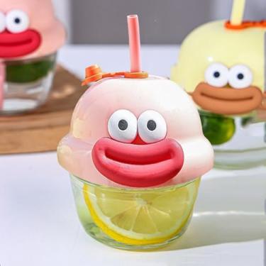 Imagem de Mini copo de vidro com canudo de desenho animado portátil de 210 ml para viagem para mulheres e homens, casa, escritório, escola, bebidas, rosa