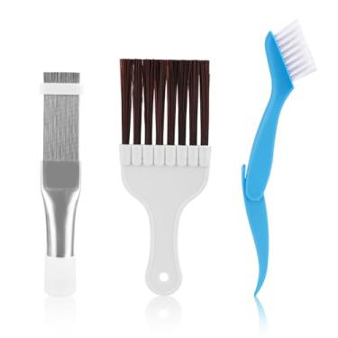 Imagem de 3 peças de ferramentas de limpeza de condensador de ar condicionado, escova marrom, pente de barbatana de metal, escova dobrável azul, ferramentas de limpeza, kit de limpeza de bobina para teclado de