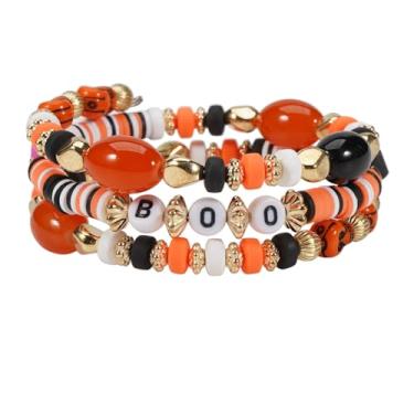 Imagem de Pulseira de Halloween com contas de cerâmica HALLOWEEN BOO SPOOKY Pulseira de lembrancinhas de festa, One Size, Resina, Sem Pedra Preciosa