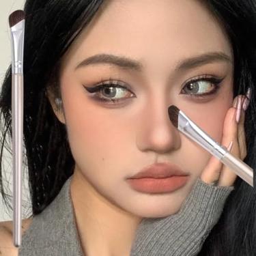 Imagem de Pincel de maquiagem profissional, pincel de sombra profissional para aplicação de tampa controlada, embalagem em destaque do osso da sobrancelha (pequeno, 15,7 x 0,9 cm)