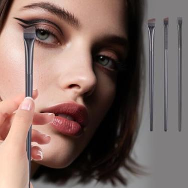 Imagem de Conjunto de 3 pincéis de sobrancelha e delineador angulados de precisão – ferramentas de maquiagem ultrafinas com cerdas sintéticas para sobrancelhas e delineador