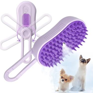 Imagem de GKZ Escova a vapor para gatos, pente 3 em 1 para massagem, limpeza, queda e penteamento, névoa elétrica para evitar voos para casa, amantes de cães e gatos - roxo