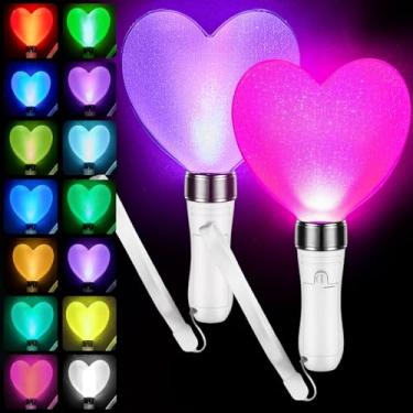 Imagem de Lewtemi 2 Pcs 15 Color Concert Light Stick 9.8 Inch Heart Shaped Reusable 2 Lighting Modes Bright LED Multicolor Glow Flashing Light Sticks Hip Hop Fans Gift Glow in the Dark Party Favor Supplies