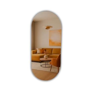 Imagem de Espelho Decorativo 95x40 Lapidado Design Moderno Oval Cápsula sem Moldura para Quarto Sala Lavabo Closet Provador Brinovar