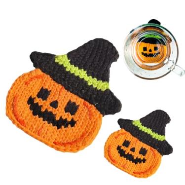 Imagem de Tomkids Porta-copos de crochê feitos à mão para Halloween e Natal – Conjunto de 2 – Abóbora, Árvore de Natal, Papai Noel, Pão de Gengibre – Laváveis, Aconchegantes e Festivos Decoração e Presentes de