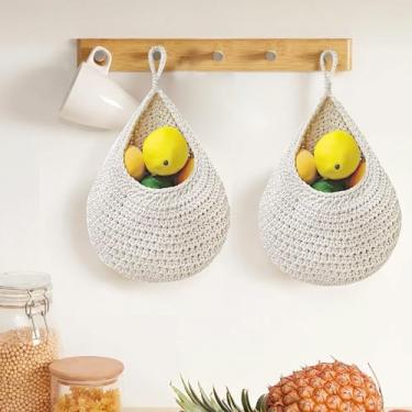 Imagem de Cesta de frutas pendurada na parede, organizador de cozinha, suporte de alimentos, cesta de macramê para esposa e mãe, 1 peça (off-white)