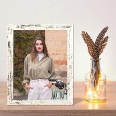 Imagem de Porta-retrato de 15 x 20 cm Woodsgrain estilo envelhecido, suporte de mesa e parede para sala de estar, quarto e espaço de trabalho