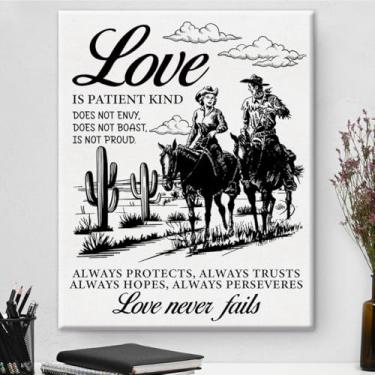 Imagem de Arte de parede em tela com versículo bíblico, amor cristão, nunca falha, 1 Coríntios 13, impressão das escrituras, pôster de imagem de amor ocidental, arte emoldurada para decoração de casa 20 x 25 cm