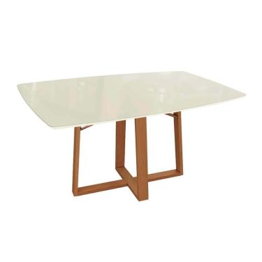 Imagem de Mesa Para Cozinha Elma Madeira Maciça Com Tampo Madeirado Com Vidro 90x170cm Carvalho Off White Vidro Off White Kappesberg