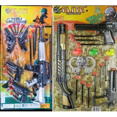 Imagem de Conjunto de armas de brinquedo arminhas plástica lança dardos coleção 