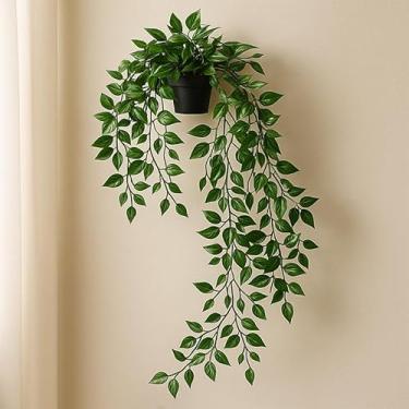 Imagem de Planta mandala artificial pendurada – Verdura em vaso de plástico preto para decoração de parede interna, prateleira ou banheiro, 61 cm