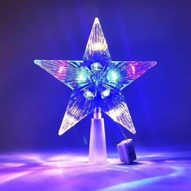 Imagem de Luzes de árvore de Natal de 17,78 cm, estrela brilhante, pentagrama de grão vertical, enfeite de lâmpada de fada, acessório para decoração de casa Navidad (multicolorido-americano)