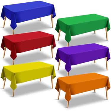 Imagem de Gegraterwa Toalha de mesa de plástico descartável 6 peças toalhas de mesa coloridas retangulares para decorações de festa de aniversário, casamento, formatura (137 x 182 cm)