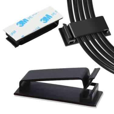 Imagem de 100 clipes autoadesivos para cabos, organizador de fios, gerenciamento de cabos, organizador de cabos para mesa, parede, PC, carro, casa, escritório, USB, Ethernet, cabos de alimentação, preto (médio)