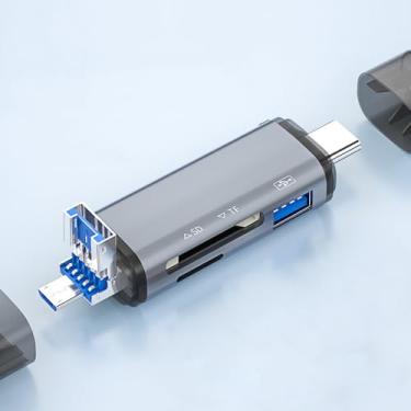Imagem de Adaptador OTG tipo C com porta de leitor de cartão TF, 3 em 1 USB C Micro USB para USB A dongle conversor fêmea para macho