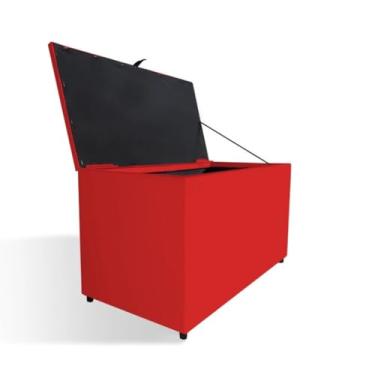 Imagem de Baú Organizador Puff Estofado 90x40x42cm Multiuso com Tampa Desenhada para Sala,Quarto e Decoração(Tampa Lisa Vermelho,4 Cm)