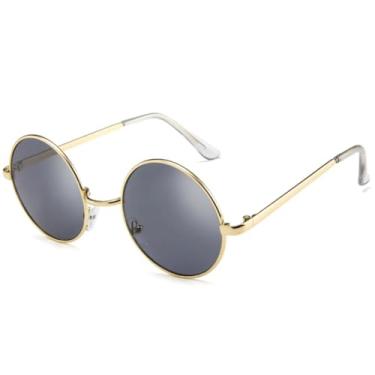 Imagem de JRLLFD Óculos de sol retrô luxuosos com armação redonda, moda feminina e masculina, proteção UV400 (cinza dourado)