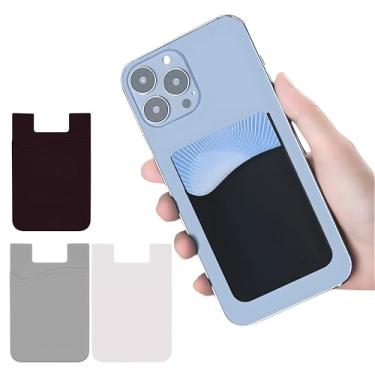 Imagem de Suporte adesivo para cartão de telefone, pacote com 3 carteiras adesivas de silicone para identidade/cartão de crédito, capa autoadesiva para iPhone 16 15 14 13 12 Pro Max, iPad, Samsung Galaxy