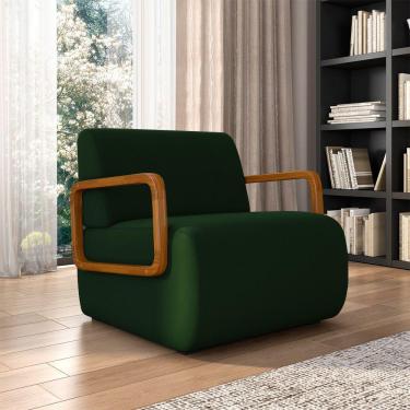 Imagem de Poltrona Decorativa Sala De Estar Odessa Braços Em Madeira Veludo Verde G33