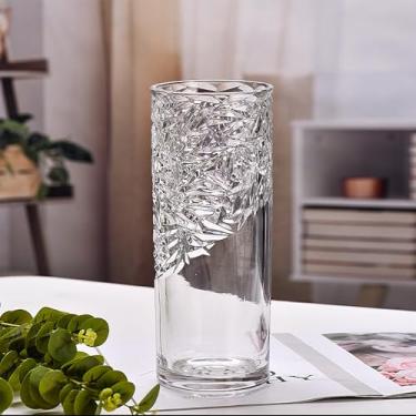 Imagem de GIDARY Vaso grande de 25 cm, vasos de vidro cilíndricos transparentes pesados grossos para mesas de centro de mesa, vaso de flores para decoração de casa