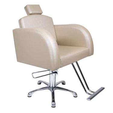 Imagem de Cadeira Poltrona Para salão Destak fixa Hidráulica estrela Bege Acetin