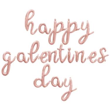 Imagem de Cursive Script Letter Balloons - HAPPY GALENTINES DAY 16" Inch Alphabet Letters Foil Mylar Balloon Valentines Day Banner (Rose Gold)