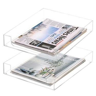 Imagem de BTSKY 2 peças, bandeja de arquivo A4, multifuncional, de acrílico, transparente, organizadora, elegante, tamanho carta, documentos, arquivos, revistas, cesta, organizador para escritório, cosméticos