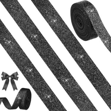 Imagem de Tegeme Fita de Natal com purpurina, 10 metros, 7/8 polegadas, fita preta, rolo metálico, artesanato de poliéster para árvore de Natal, enfeite de presente, laços de cabelo, artigos de festa de
