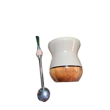 Imagem de TaçAs de Vinho, Copos de Mate,Cuia Chimarrao，Kit Cuia Madeira Bicolor Premium Bomba Inox ，Cuia de ChimarrãO(BB Nude + bomba pedra)