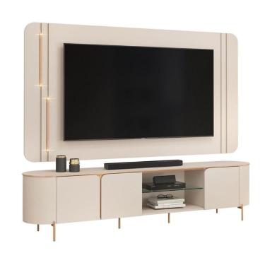 Imagem de Rack Bancada Com Painel Led Para Tv Até 75 Polegadas Lívia Off White Off White