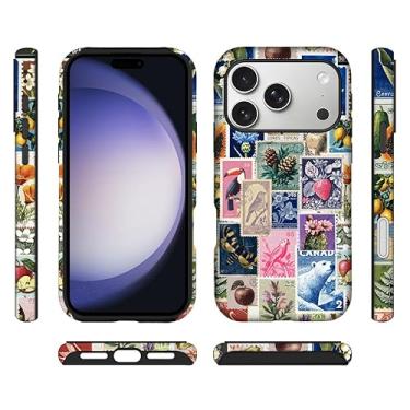 Imagem de ilikediy Capa híbrida para iPhone 17 Pro com 2 camadas rígidas de silicone com estampa protetora - colagem de carimbo retrô