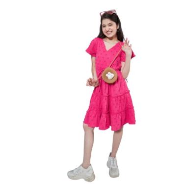 Imagem de Pspeaches Vestido de menina, decote em V, manga esvoaçante, georgette, flutter, roxa magenta, 15-16 Y