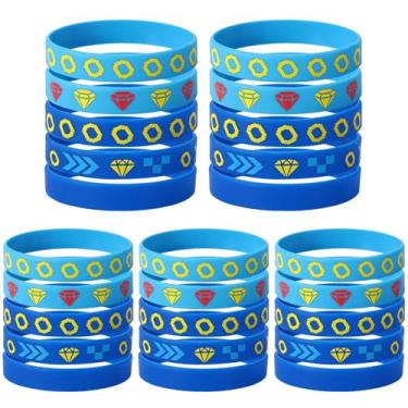 Imagem de 25unid Pulseiras de Silicone Azuis com Anel Dourado, Artigos para Festa de Aniversário Infantil Tema Desenho Animado Pulseiras Silicone para Decoração Festa Aniversário Infantil (5 Estilos)