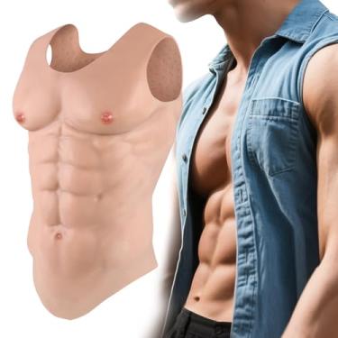 Imagem de YEEFAIRY Terno musculoso de silicone realista com sensação pesada, masculino, peito falso, abdômen, feminino, cosplay muscular, arrastar o dia das bruxas, colete (G, natural)