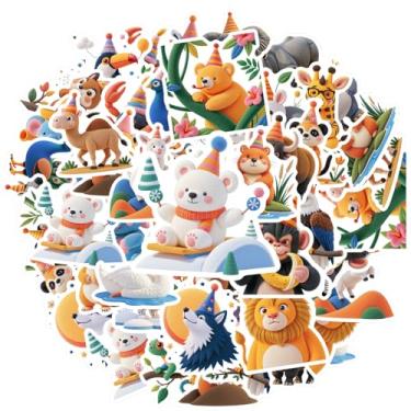 Imagem de 35 peças de adesivos de animais de celebração festa animal brinquedo adorável para telefone faça você mesmo, guitarra, notebook, mala, copo, laptop, motocicleta, bagagem, telefone
